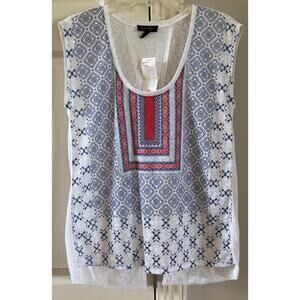 Jessica Simpson Women's Sleeveless Geometric Print Boho Tank Top M Blue White